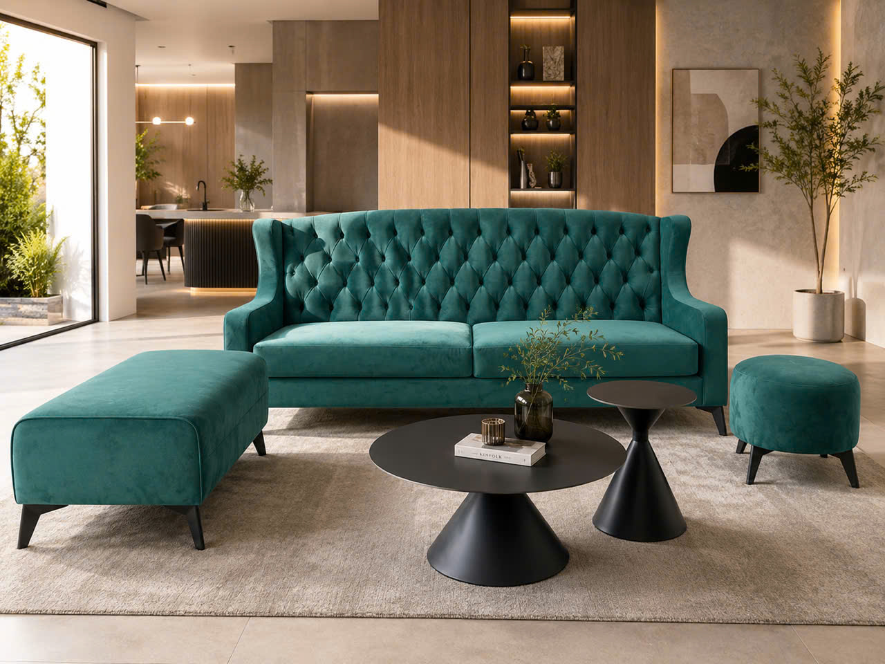 BỘ SOFA HIỆN ĐẠI AURORA VẢI NHUNG BỌC RÚT NÚT